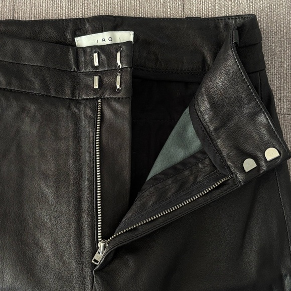 IRO Leather Delta Straight Leg Black Lamb Leather Tab Close Front Size 34 (2) - Picture 6 of 10